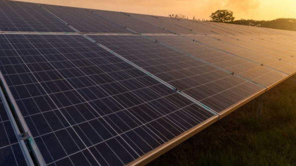 Solar panels at dusk
