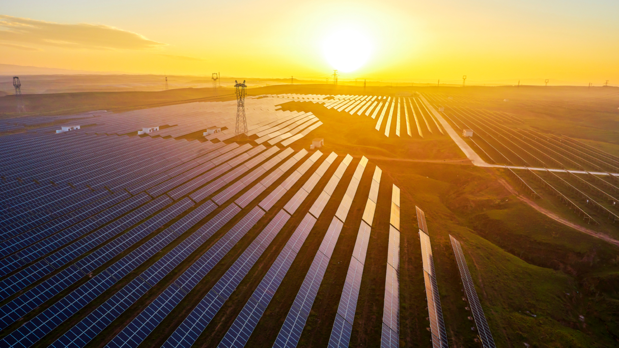 sunset across solar panels